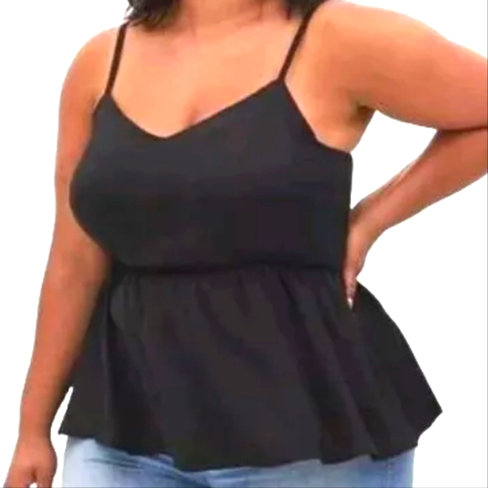 Torrid Peplum Cami Top Woman Plus 5X Summer Whimisgoth Black Satin Smocked NWT